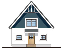 胴差し部分と妻壁をアレンジした北欧スタイルです。ダークブルーとの対比が際立ちます。