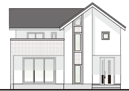 上下階の縦ラインの張り分けとバルコニーの袖壁に使い、グレーと白の配色を引き立てています。