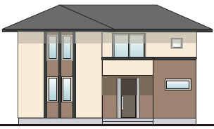 上下階の縦ラインや水平の張り分け部分などに使用し、外観全体のアクセントとしています。